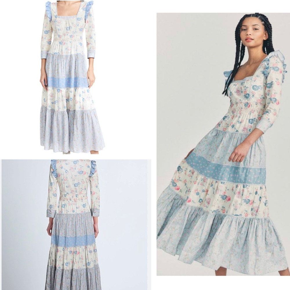 LoveShackFancy lyna White and Blue Dress